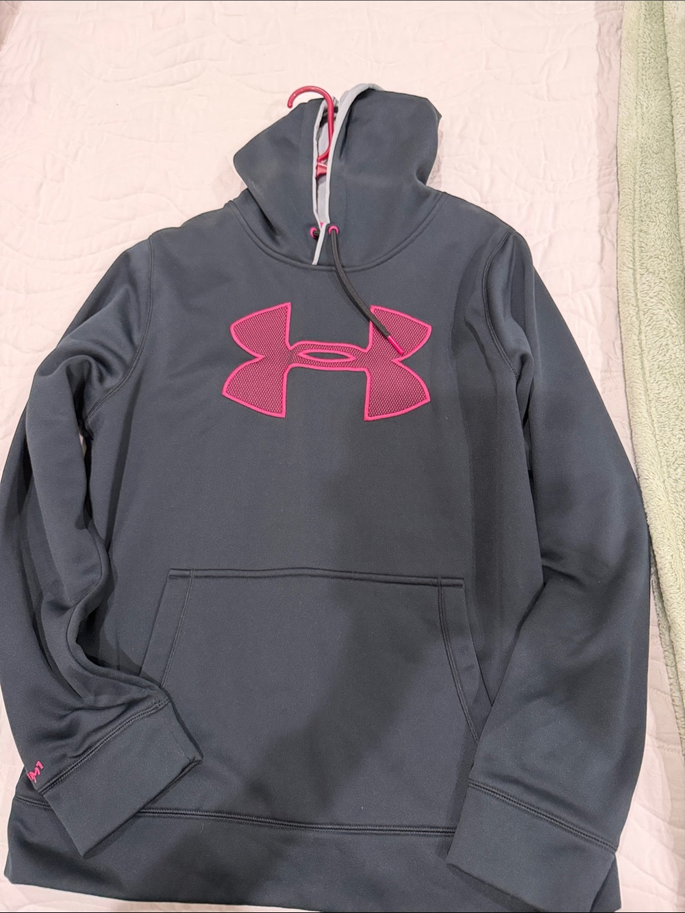 Black Under Armour Charcoal Hoodie with Pink Logo